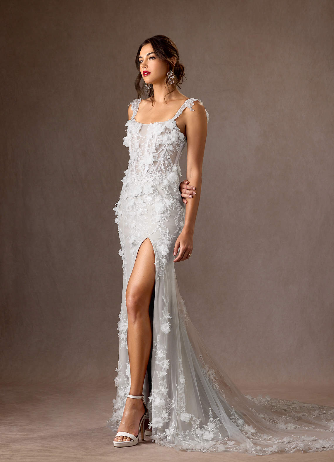 Diamond White Mermaid Strapless Lace Dress