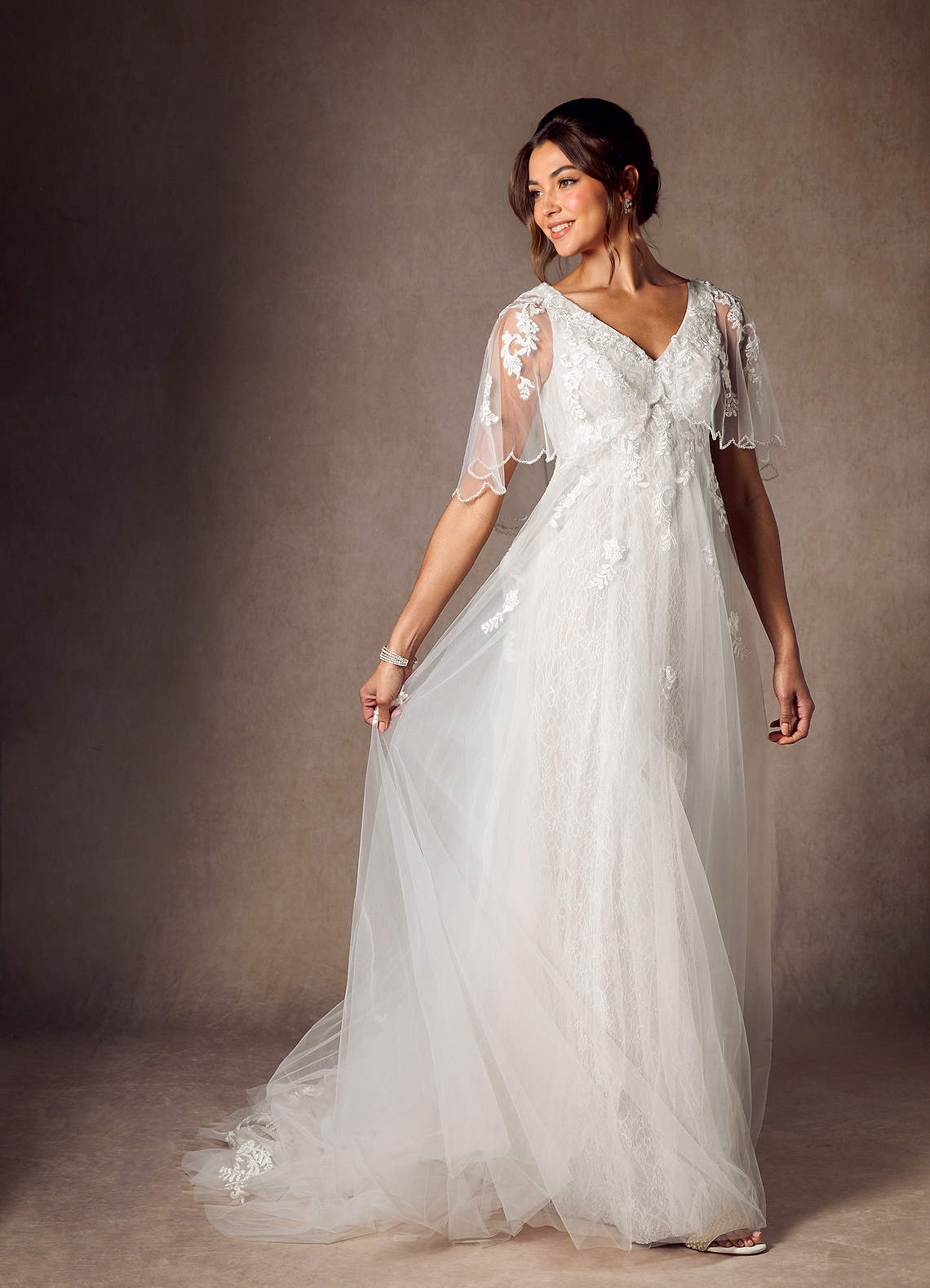 Diamond White A-Line Sequins Tulle Dress