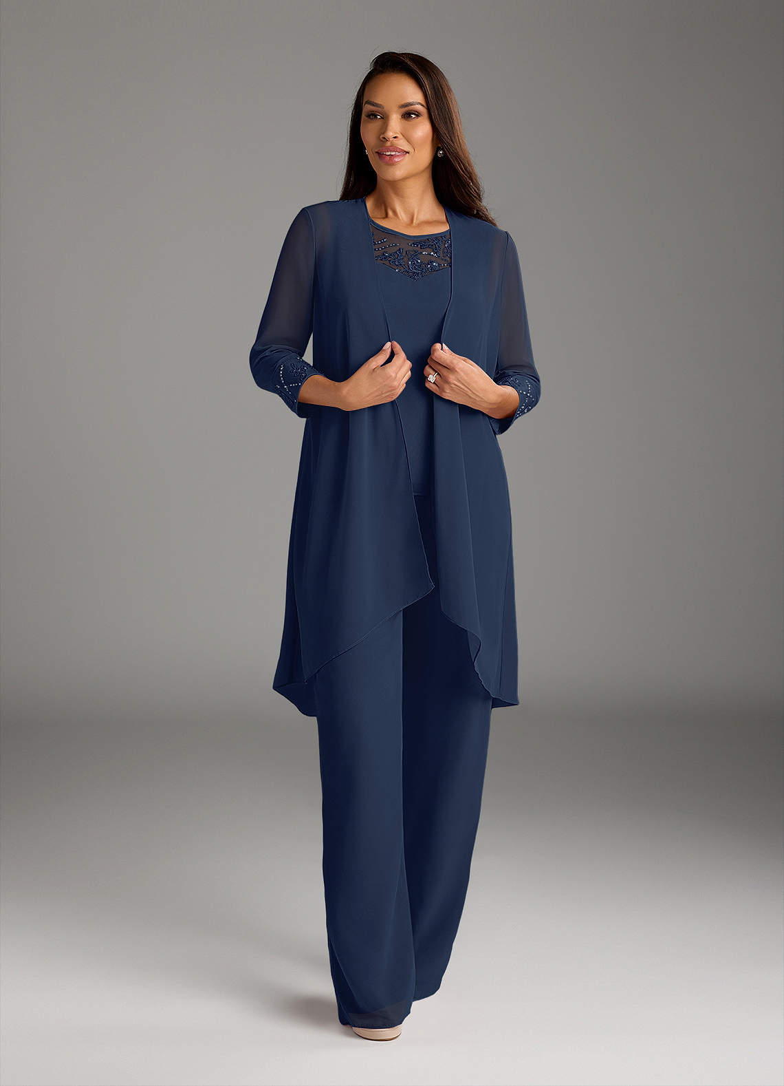 Dark Navy Jumpsuit/Pantsuit Sequins Chiffon Dress