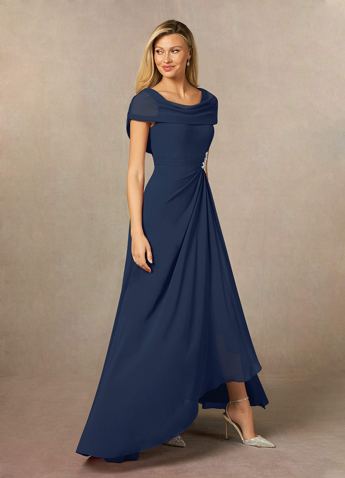 Dark Navy A-Line Side Slit Chiffon Dress