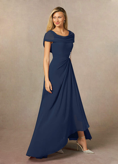 Dark Navy A-Line Side Slit Chiffon Dress