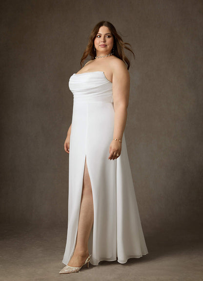 Diamond White A-Line Strapless Chiffon Dress