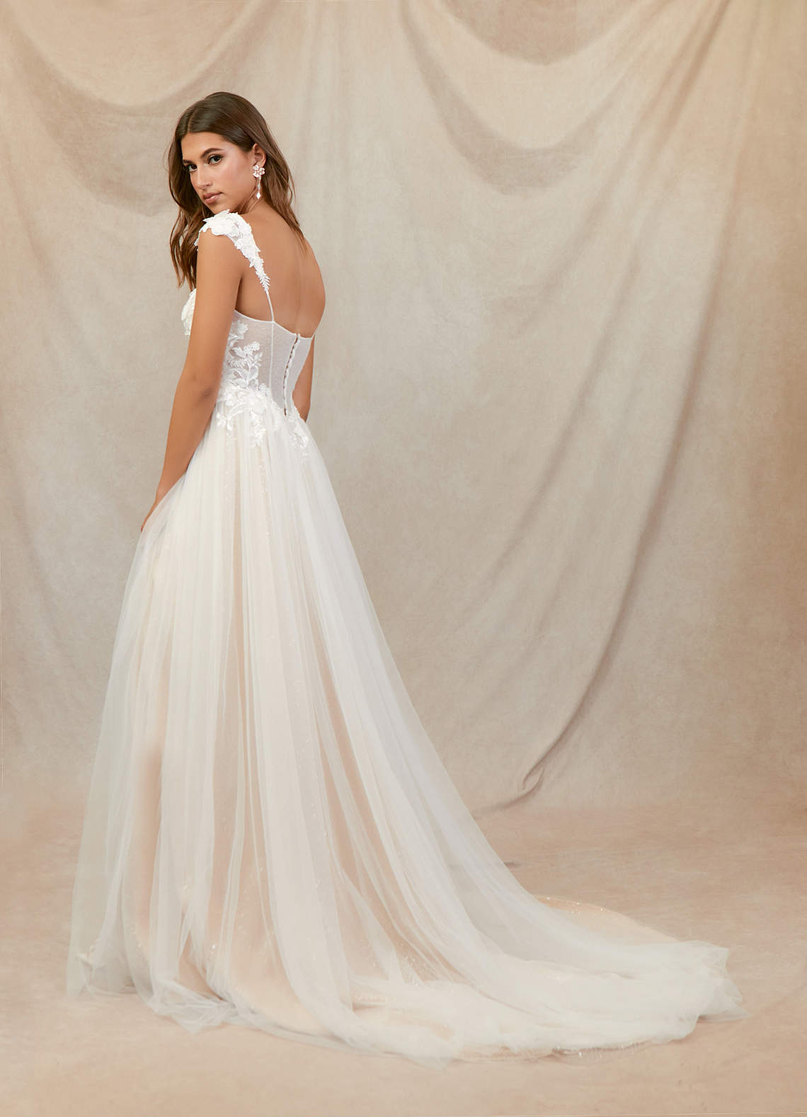 Diamond White Champagne A-Line Lace Tulle Dress