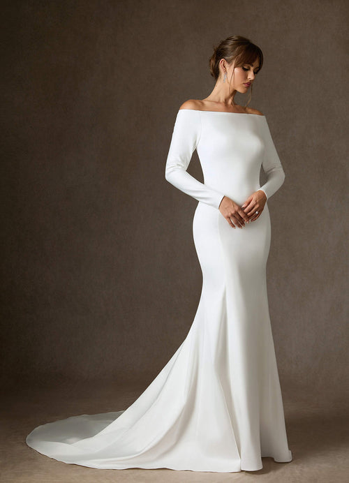 Diamond White Mermaid Off the Shoulder Satin Dress