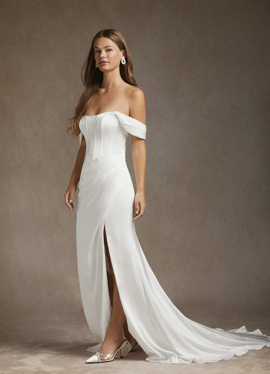 Diamond White Mermaid Off the Shoulder Stretch Satin Dress