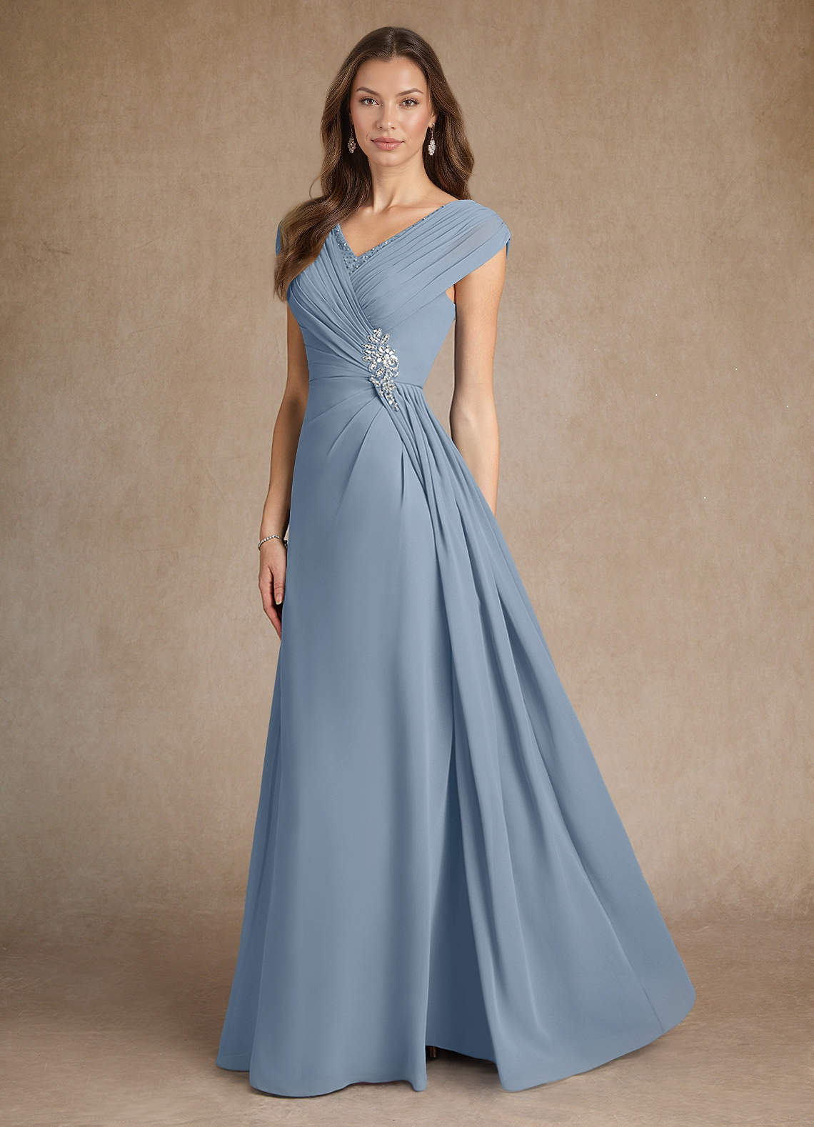 Dusty Blue A-Line Pleated Chiffon Dress