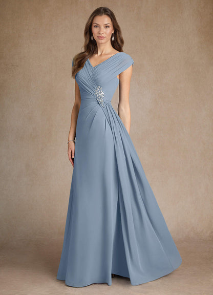 Dusty Blue A-Line Pleated Chiffon Dress