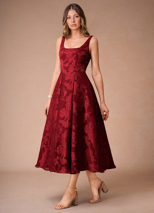 Alba Ruby Red Pleated Midi Dress