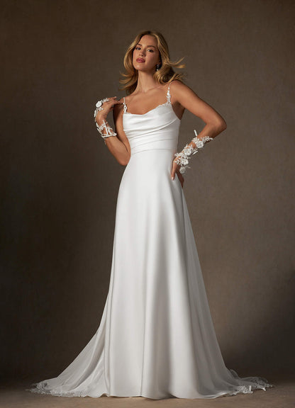 Diamond White A-Line Lace Stretch Satin Dress