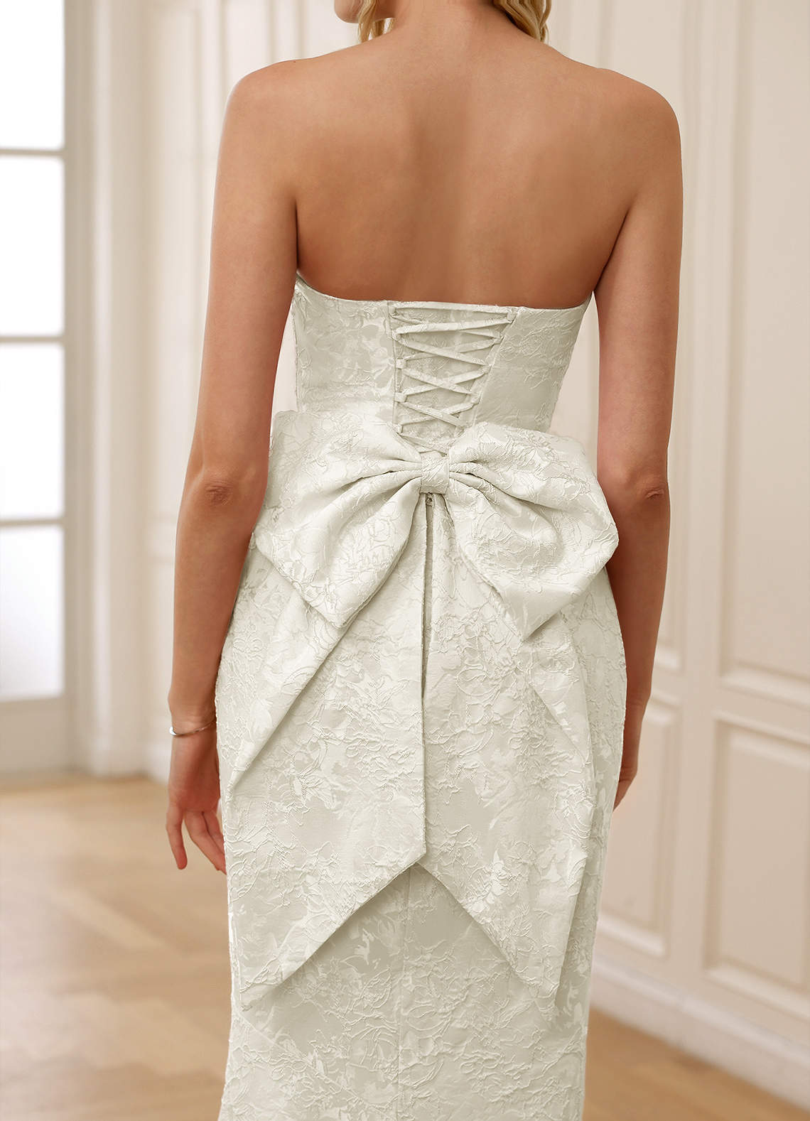 Jiral Cream Mermaid Jacquard Prom Dress