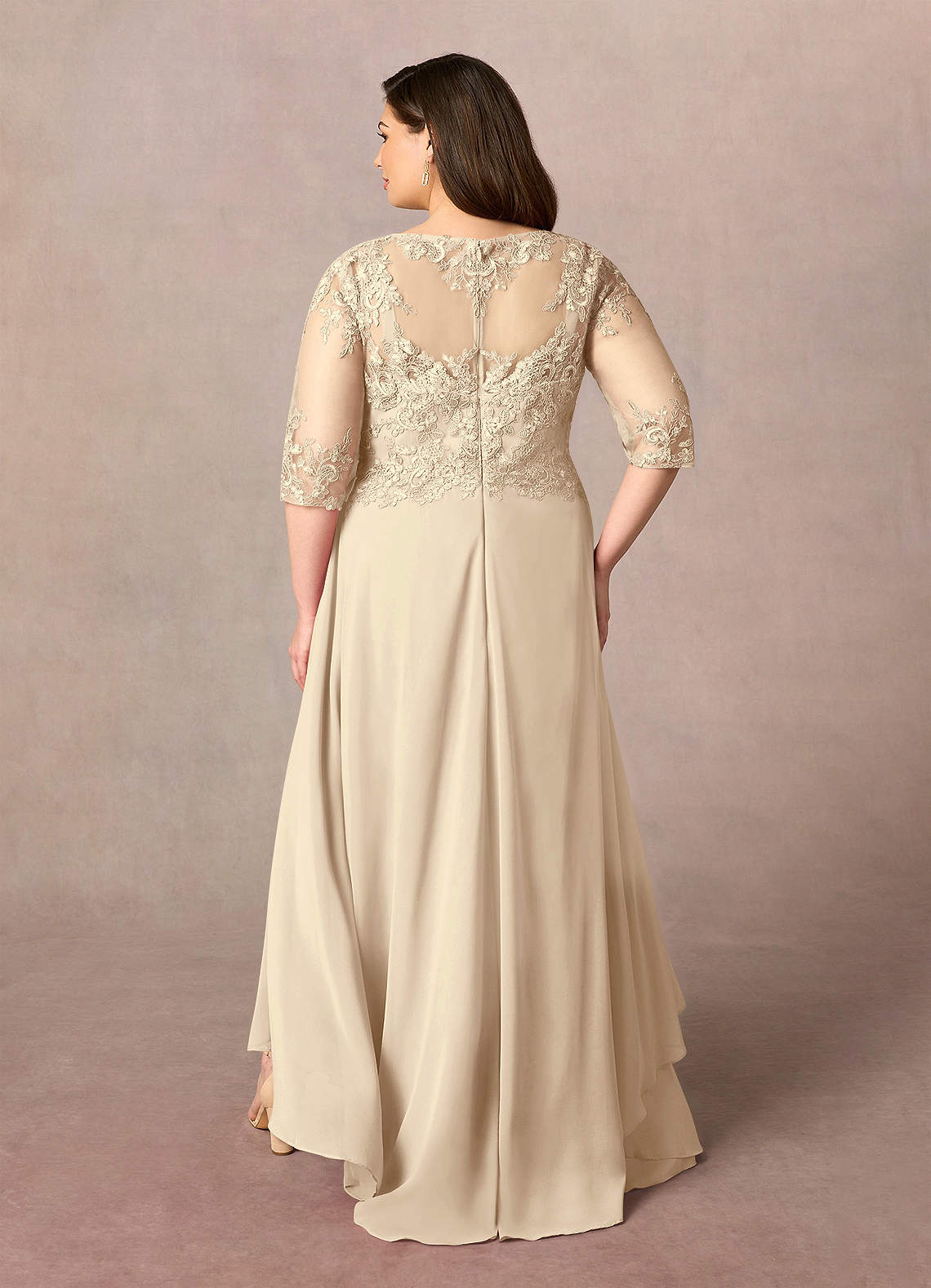 Champagne A-Line Lace Chiffon Dress