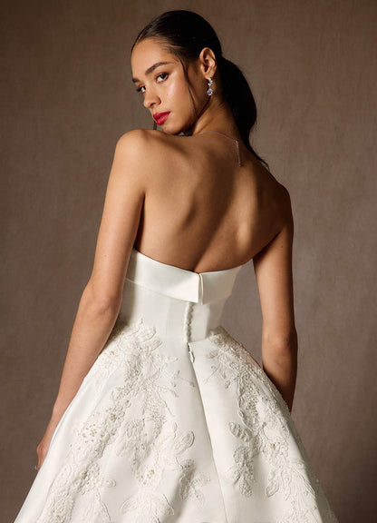 Diamond White Ball-Gown Strapless Satin Dress