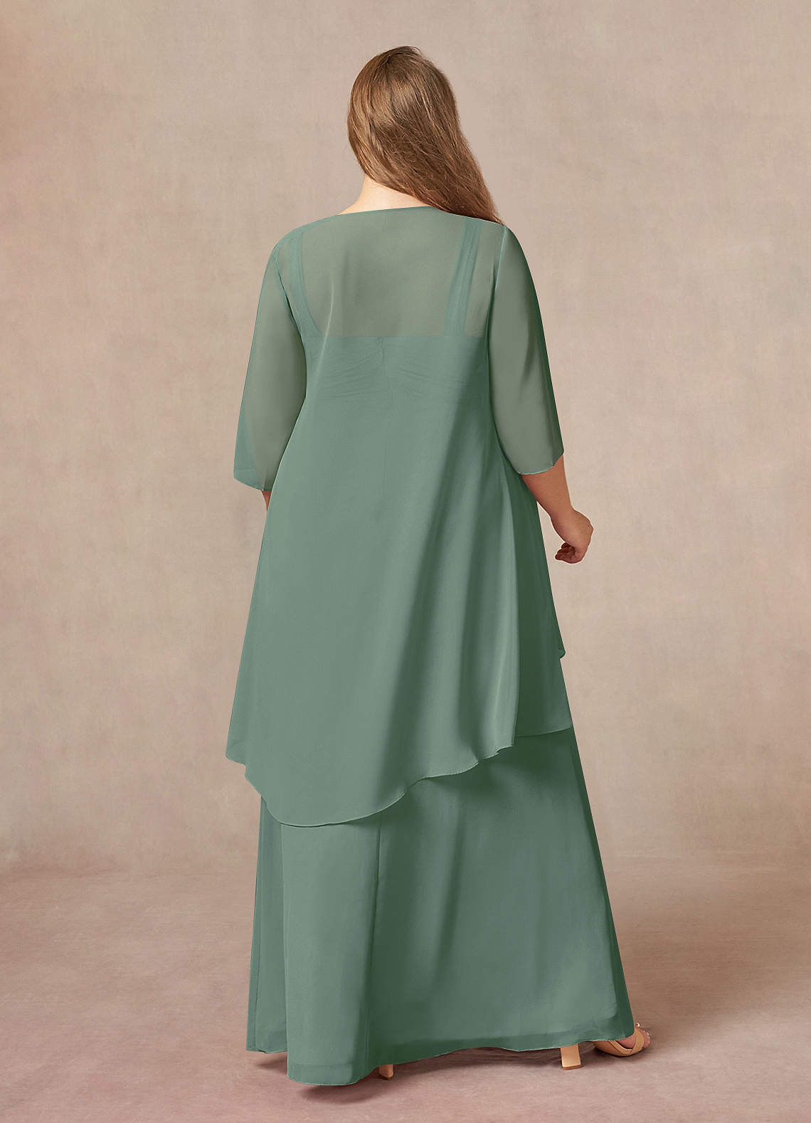 Eucalyptus A-Line Square Neckline Pleated Chiffon Dress