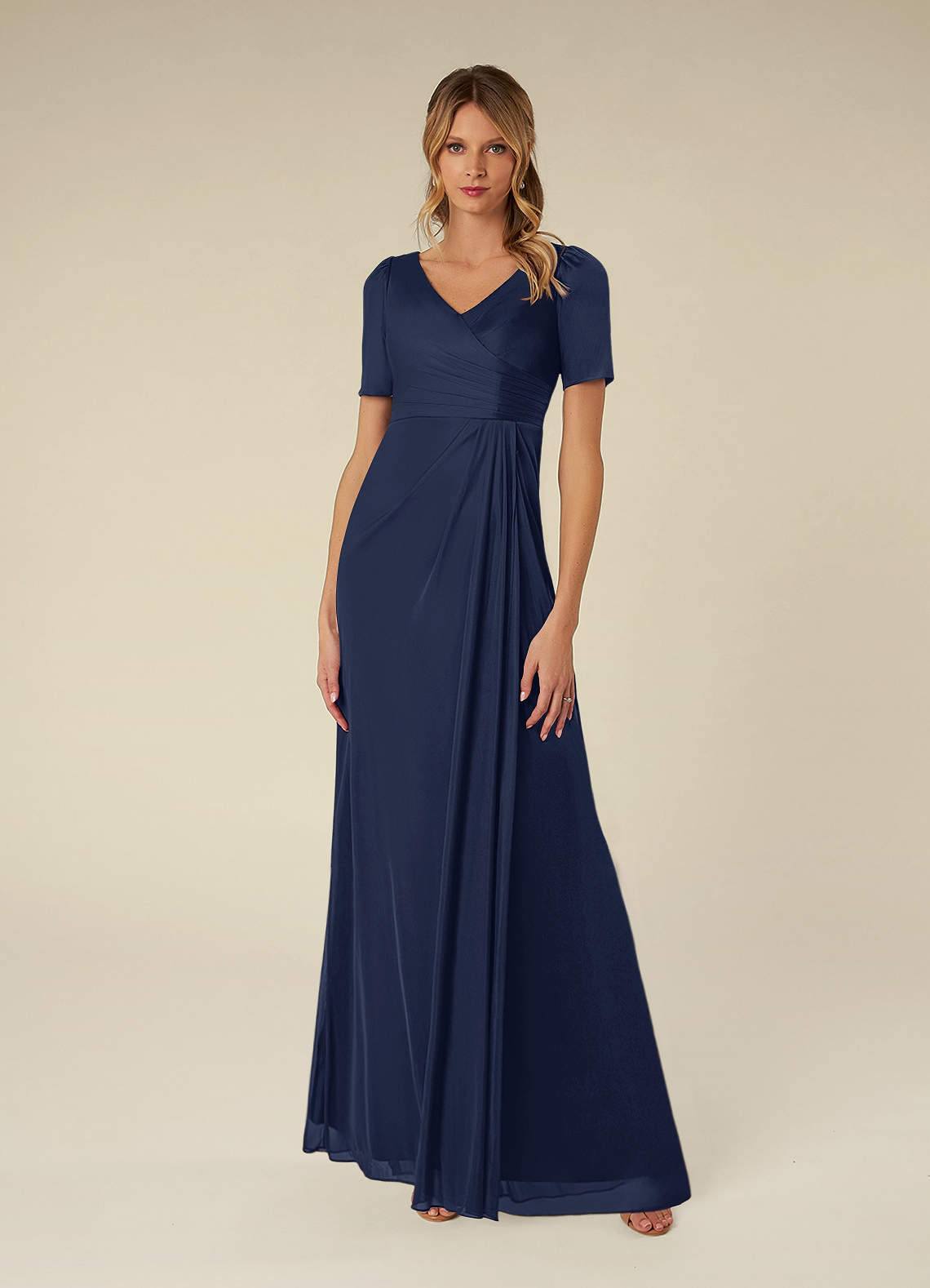 Dark Navy A-Line Pleated Mesh Dress