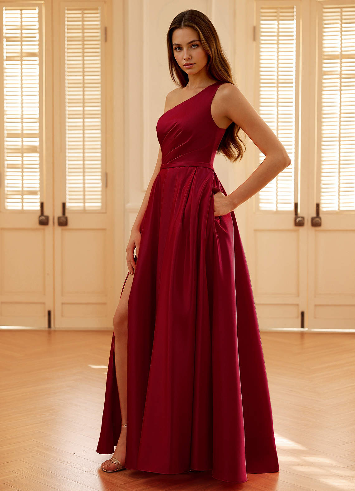 Millie Burgundy A-Line Prom Satin Dress  Dress