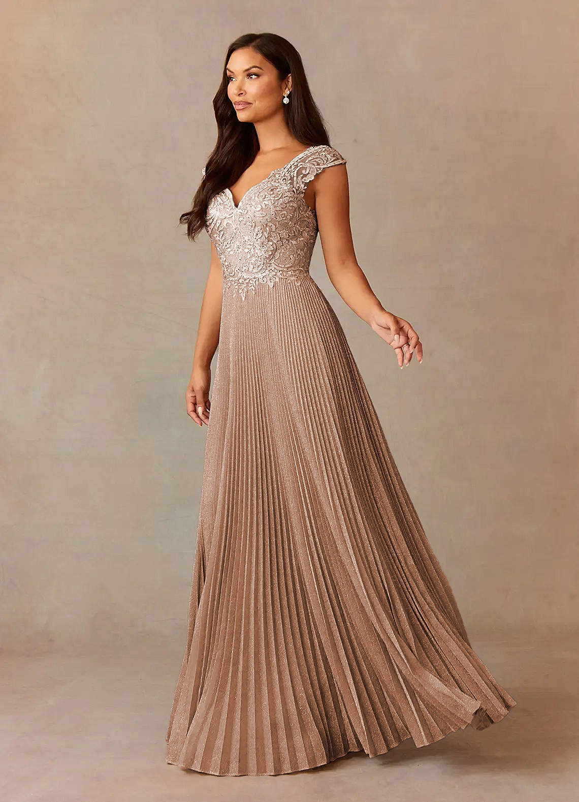 Dusty Rose A-Line V-Neck Shimmer Knit Dress