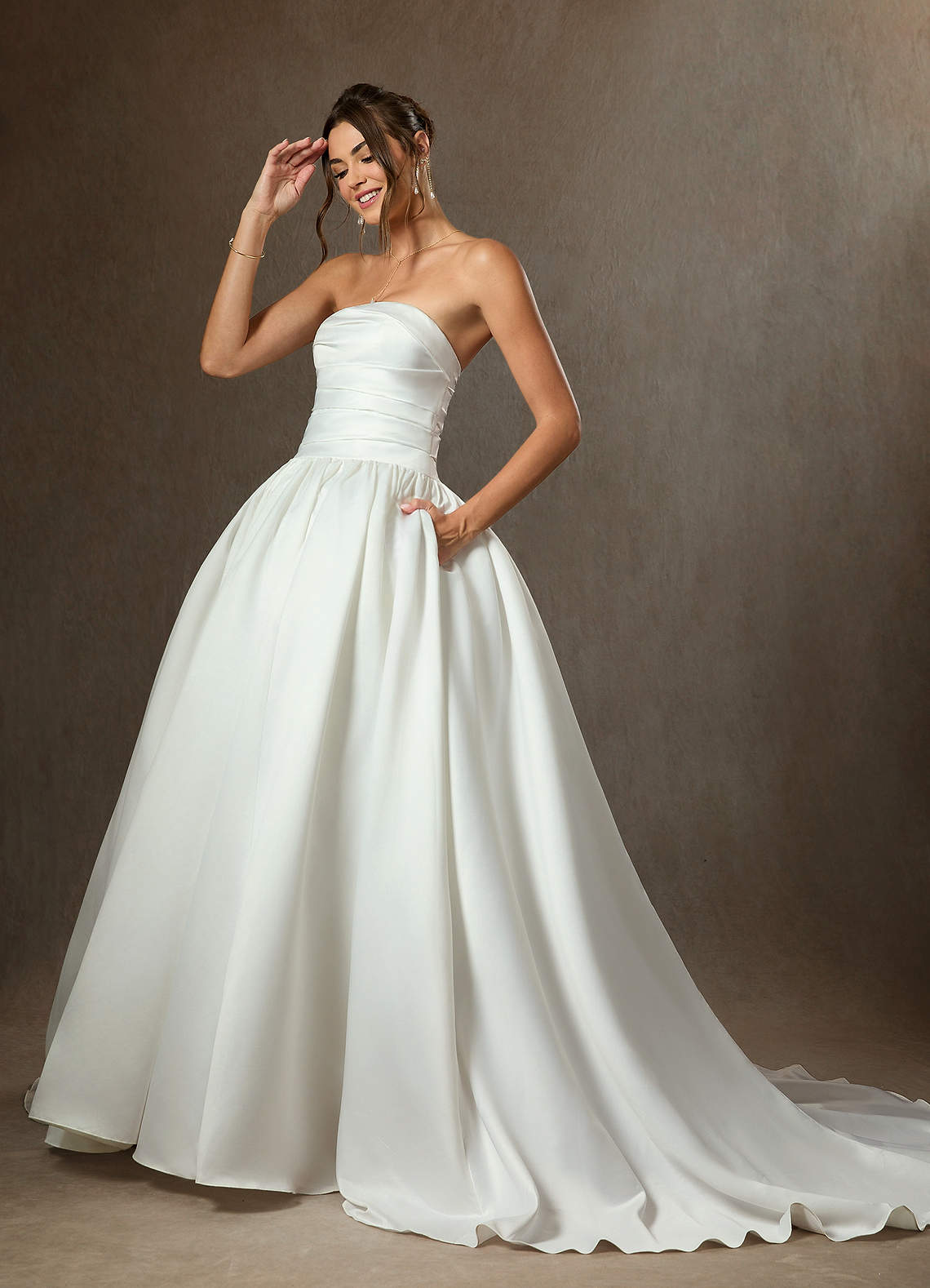 Diamond White Ball-Gown Strapless Matte Satin Dress