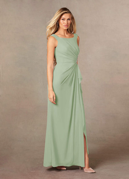 Dusty Sage A-Line Pleated Chiffon Dress