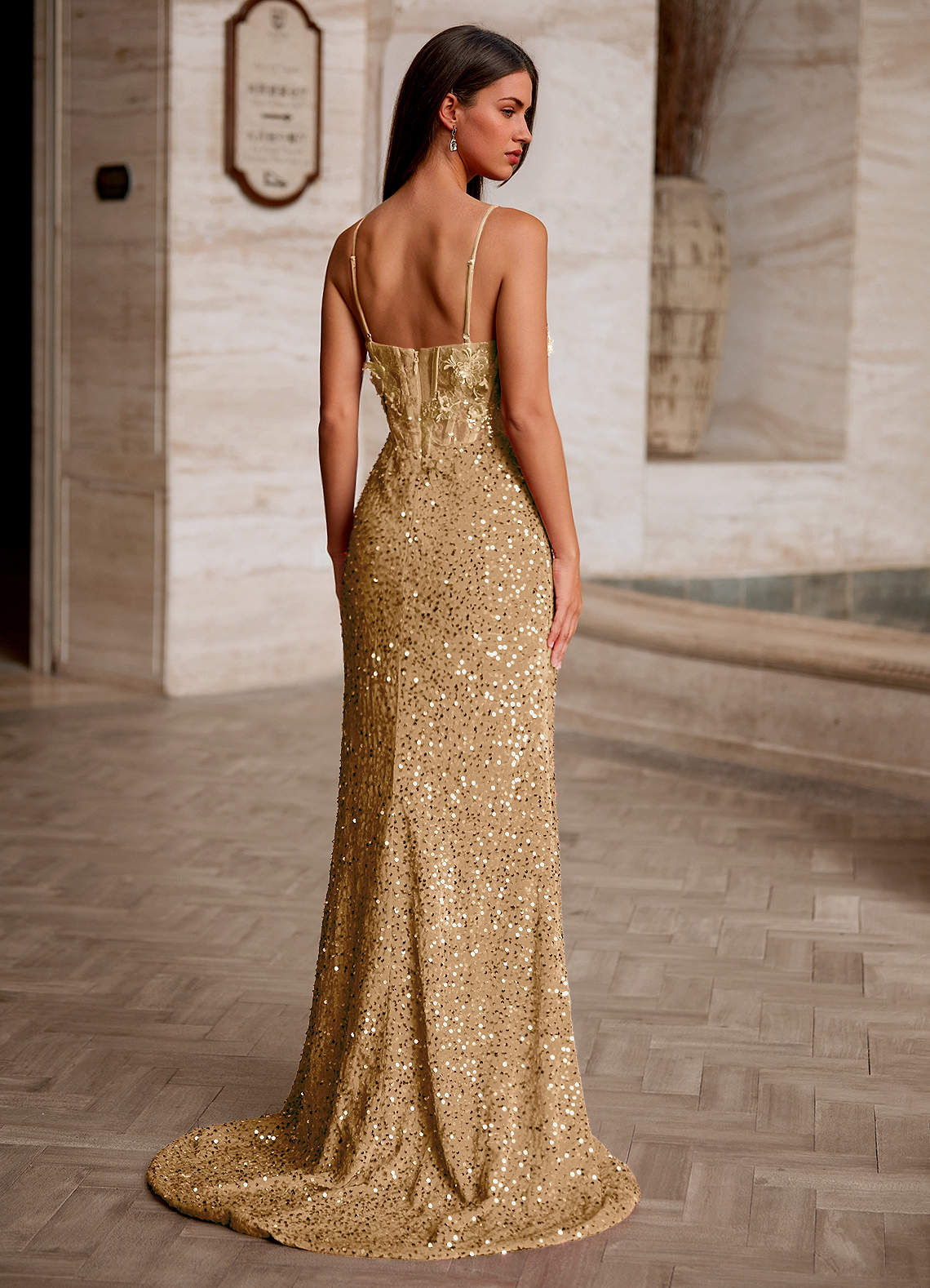 Velvetine Champagne Applique Sequin Prom Dress  Dress