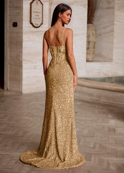 Velvetine Champagne Applique Sequin Prom Dress  Dress