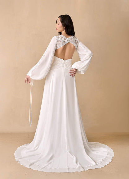 Diamond White A-Line Lace Chiffon Dress