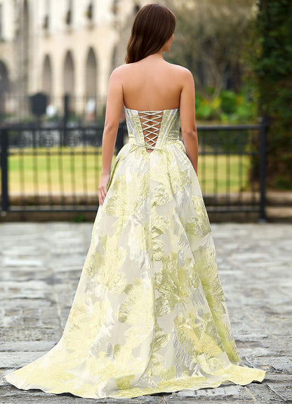 Thalia Champagne Enchanted Garden Lace-Up A-Line Prom Dress