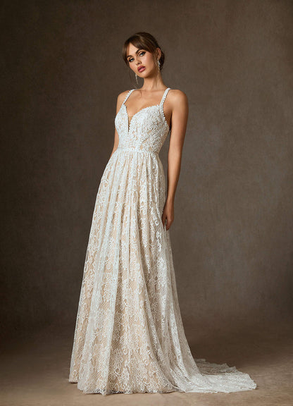 Diamond White Champagne A-Line Lace Dress