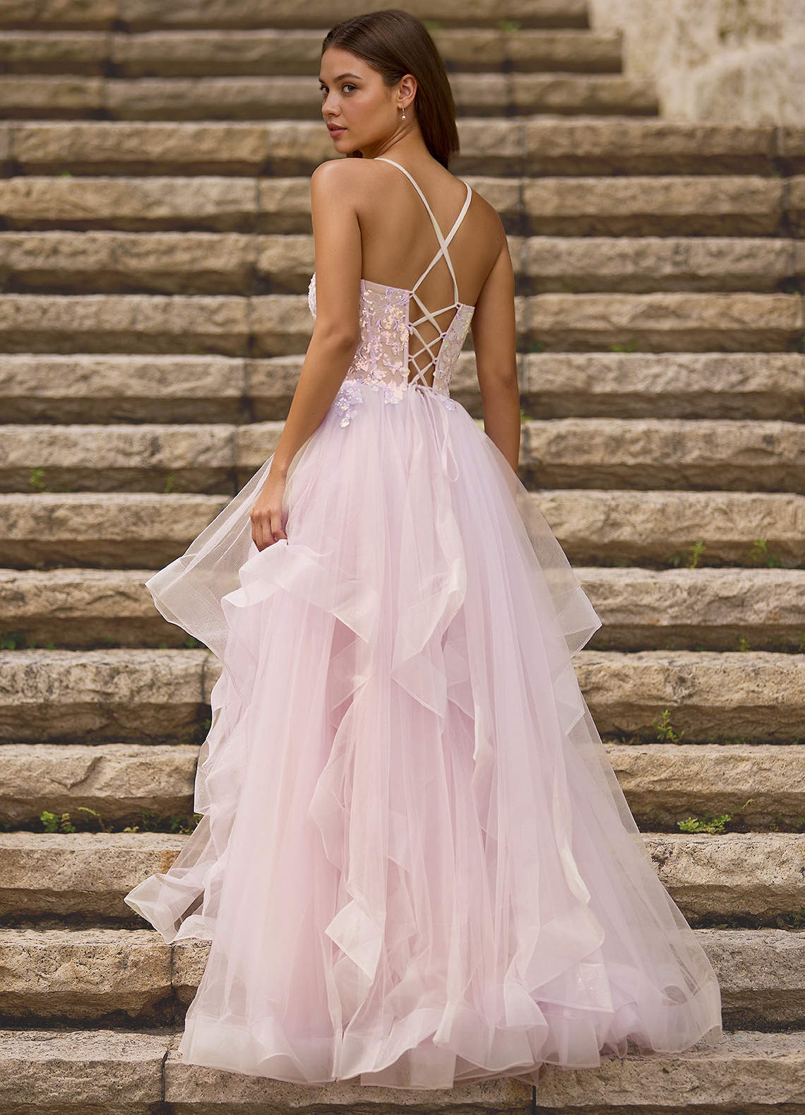 Mosaic Pink Ruffle Prom Dress  Dress