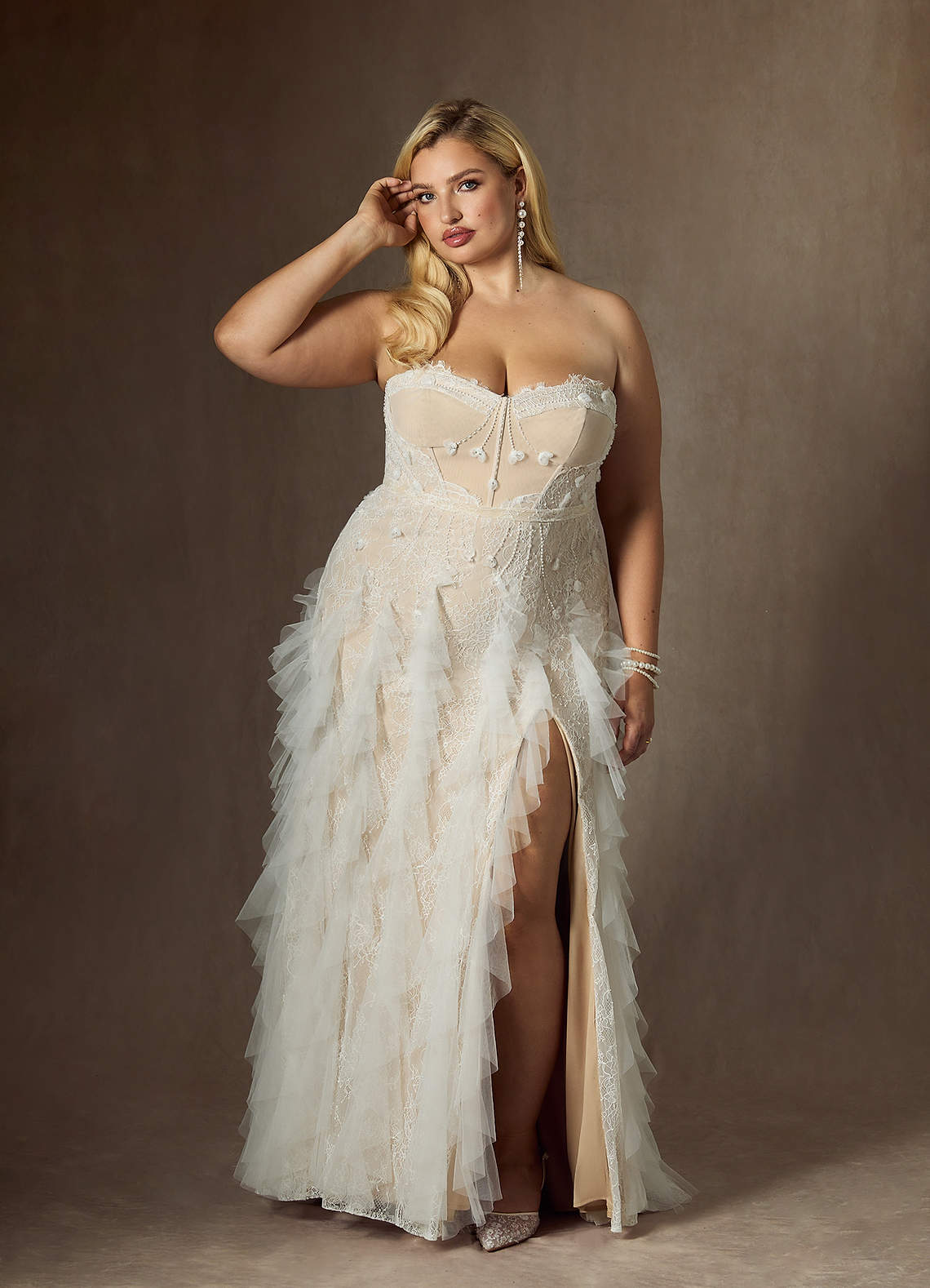 Diamond White Champagne Sheath Sequins Tulle Dress