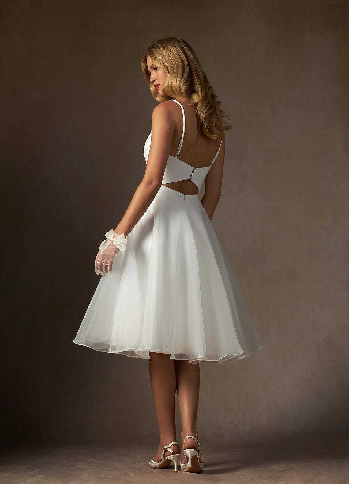 Diamond White A-Line V-Neck Pleated Stretch Crepe Dress