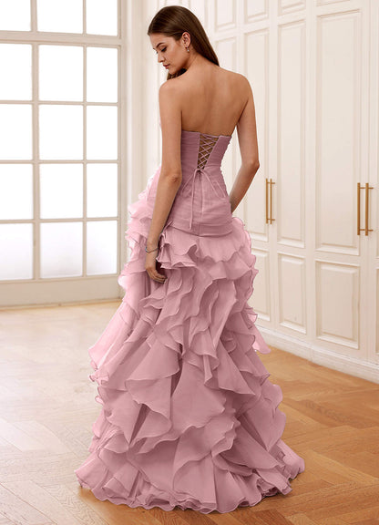 Christabelle Dusty Pink Corset Rhinestone Sheer Lace Prom Dress