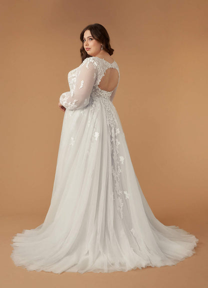 Diamond White A-Line V-Neck Tulle Dress