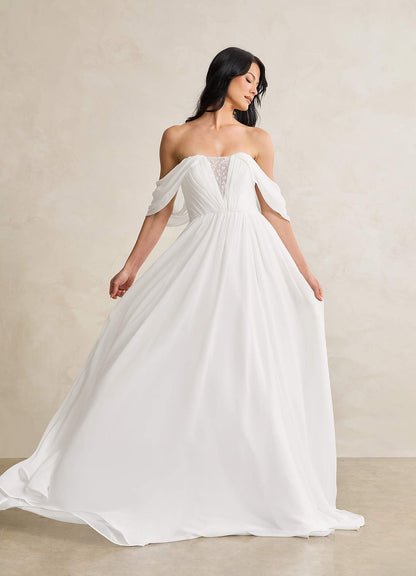 Diamond White A-Line Sweetheart Sequins Chiffon Dress