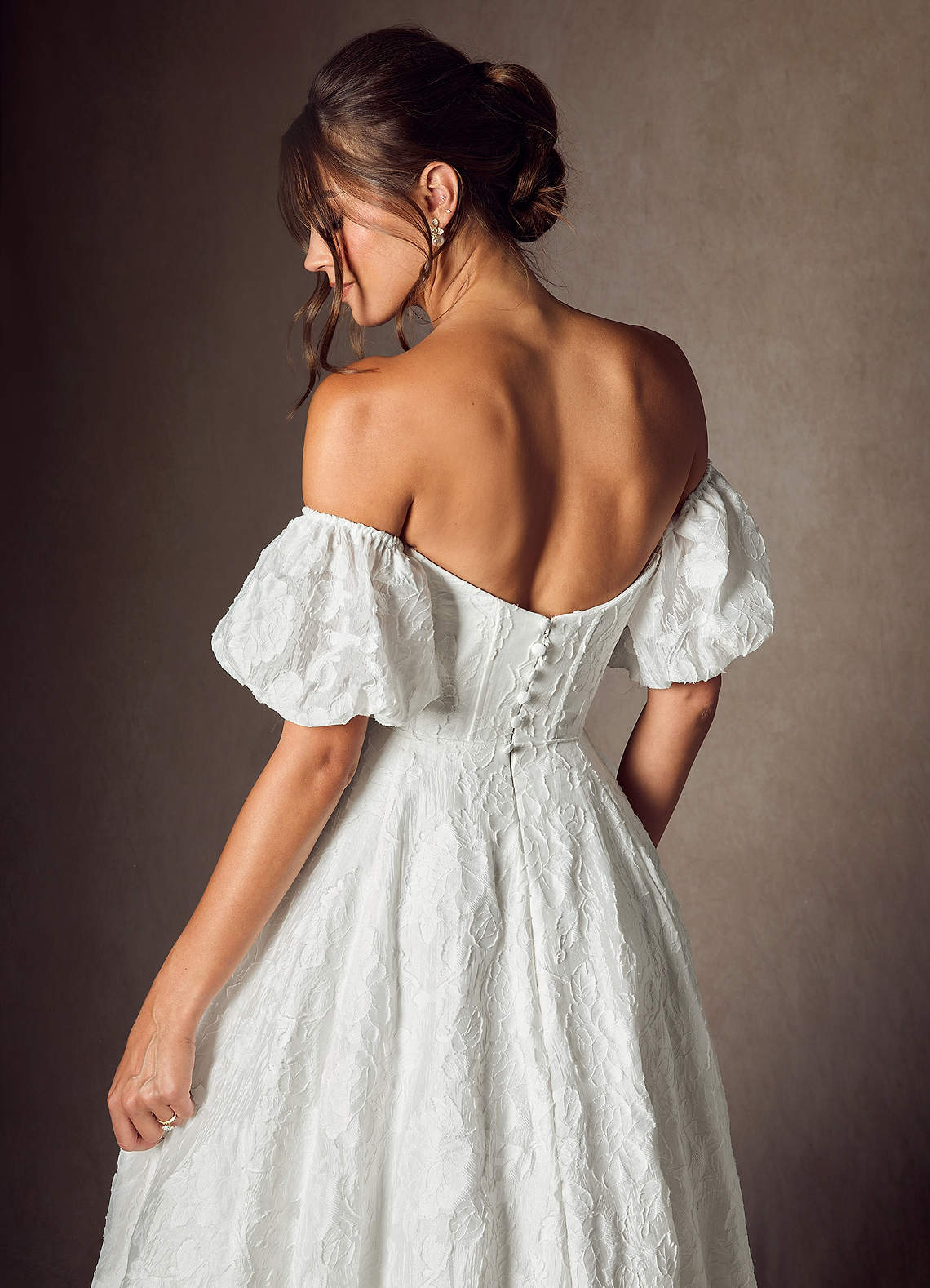 Diamond White Ball-Gown Sweetheart Neckline Floral Burnout Jacquard Dress