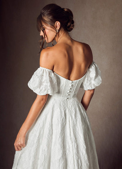 Diamond White Ball-Gown Sweetheart Neckline Floral Burnout Jacquard Dress