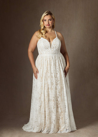 Diamond White Champagne A-Line Lace Dress