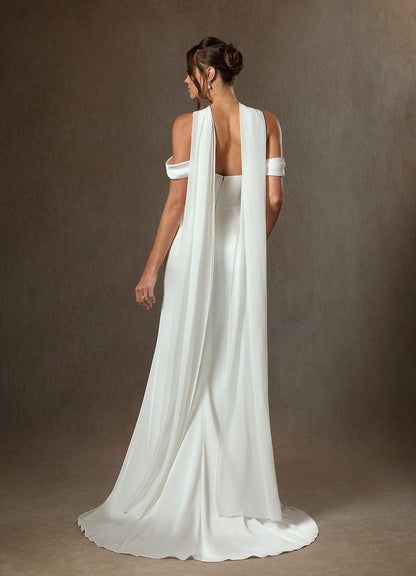 Diamond White Sheath Side Slit Stretch Satin Dress
