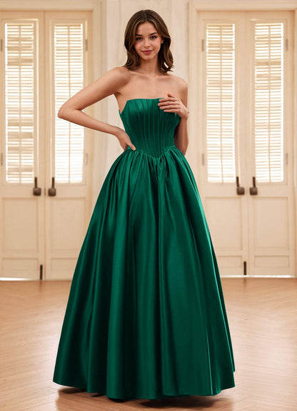 Seraphina Dark Green A-Line Boned Corset Satin Prom Dress