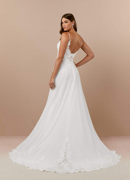 Diamond White A-Line V-Neck Sequins Chiffon Dress