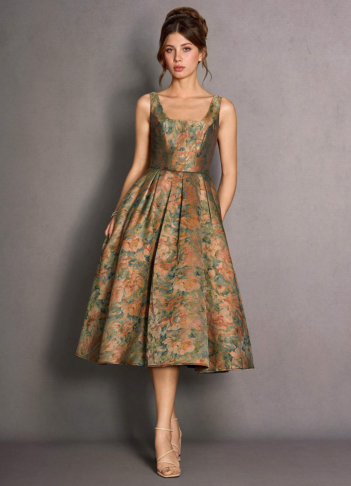 Katel Vintage Teal Midi Dress