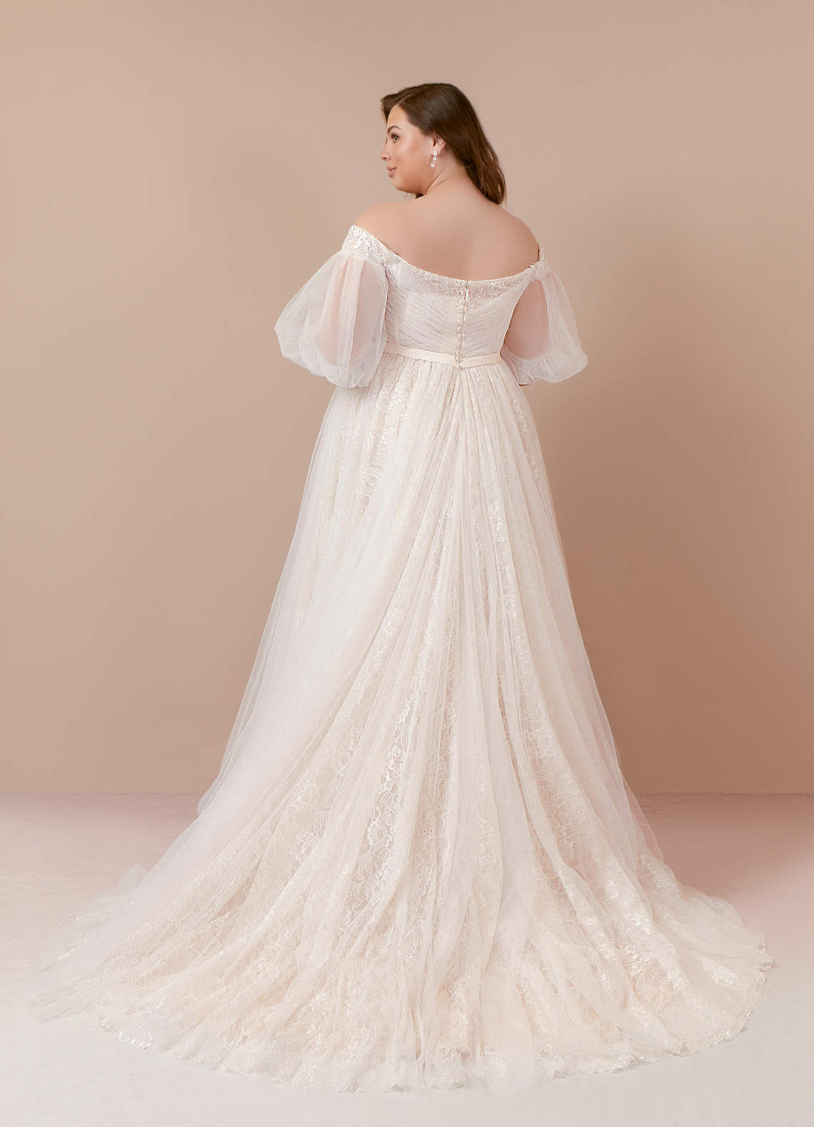 Diamond White Champagne Ball-Gown Sequins Tulle Dress