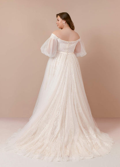 Diamond White Champagne Ball-Gown Sequins Tulle Dress