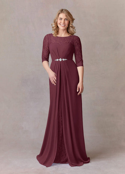 Cabernet A-Line Scoop lace Chiffon Dress