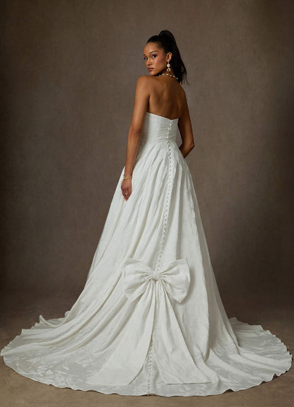 Diamond White Ball-Gown Floral Jacquard Dress