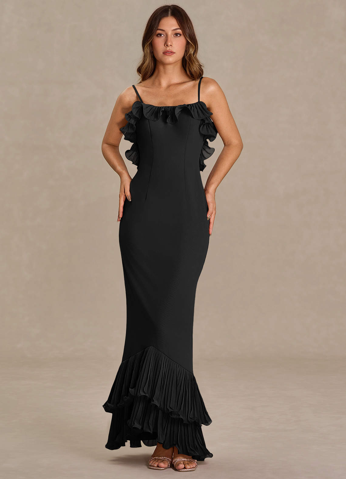 Vionette Black Ruffle Maxi Dress  Dress