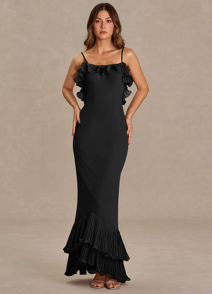 Vionette Black Ruffle Maxi Dress  Dress
