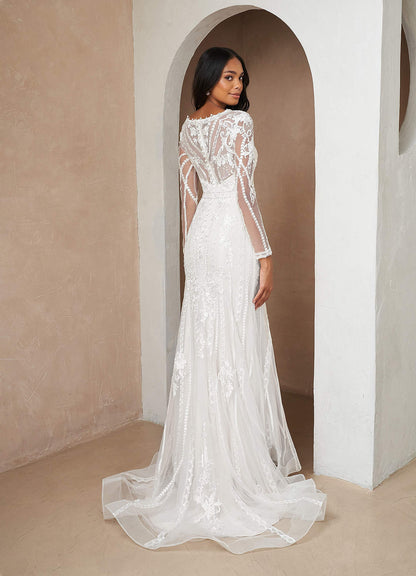 Diamond White Mermaid Scoop Tulle Dress