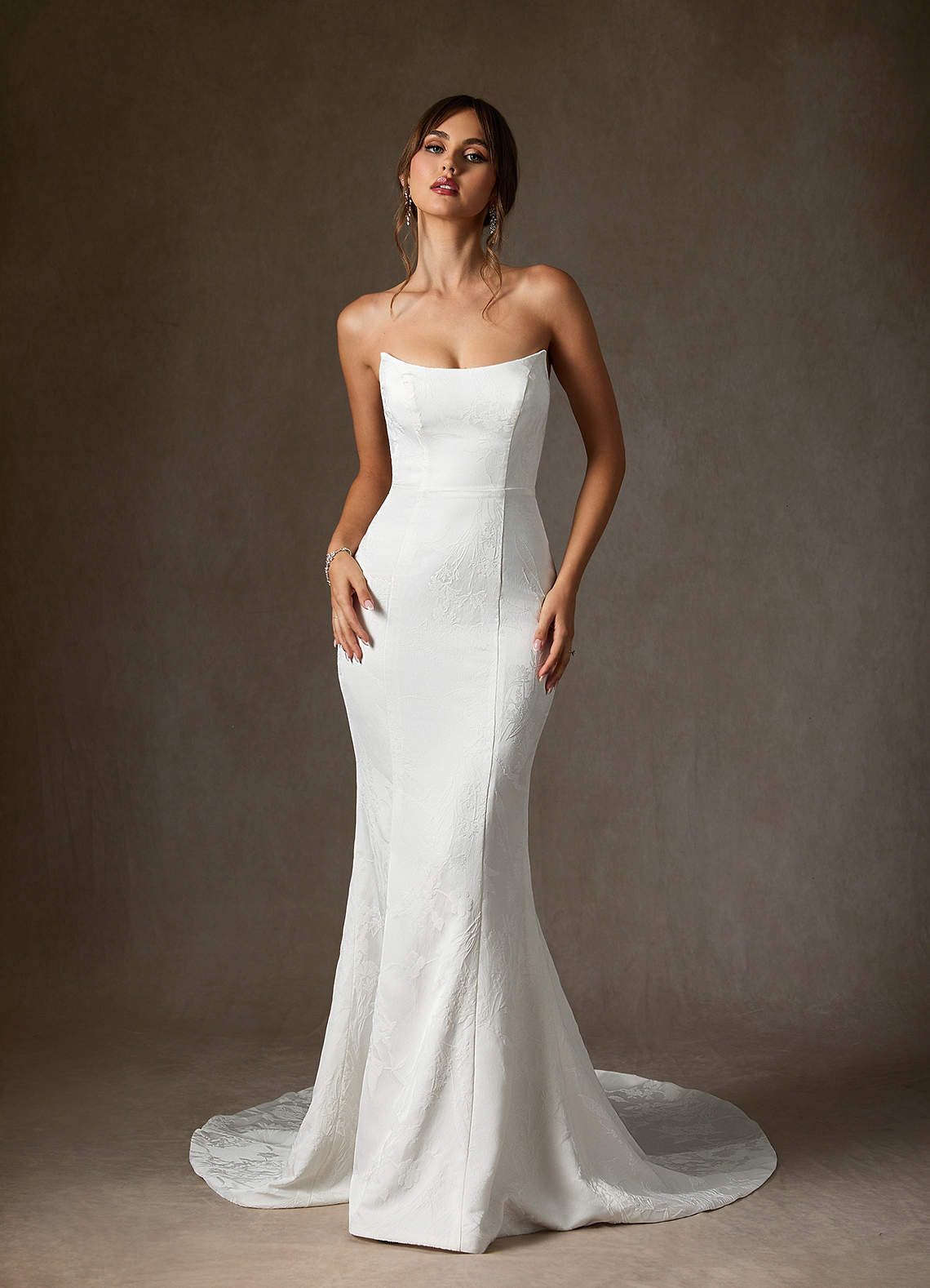 Diamond White Mermaid Strapless Floral Jacquard Dress