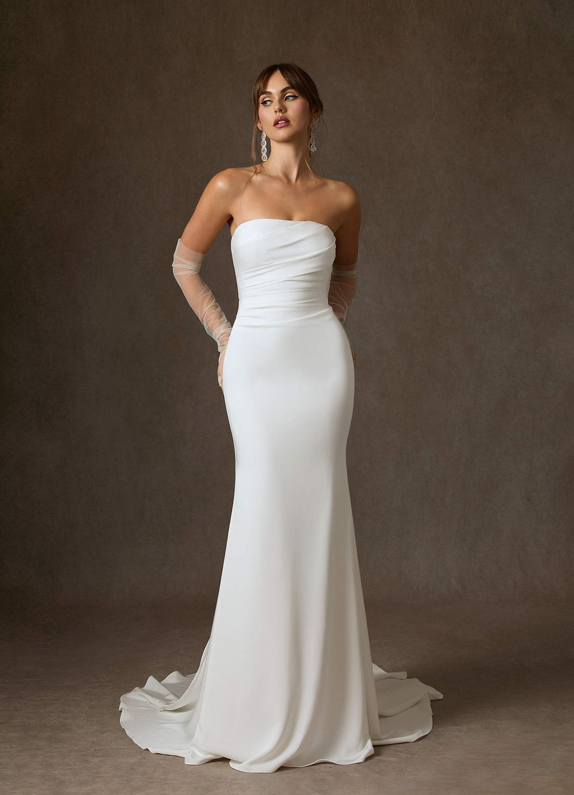 Diamond White Fit and Flare Strapless Crepe Back Satin Dress