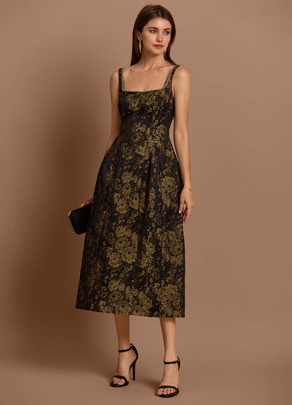 Zara Gold Black Midi Dress